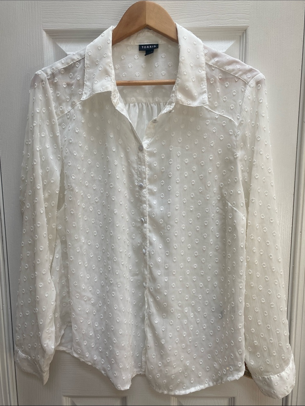 torrid White Sheer Swiss Dot Button-Front Blouse